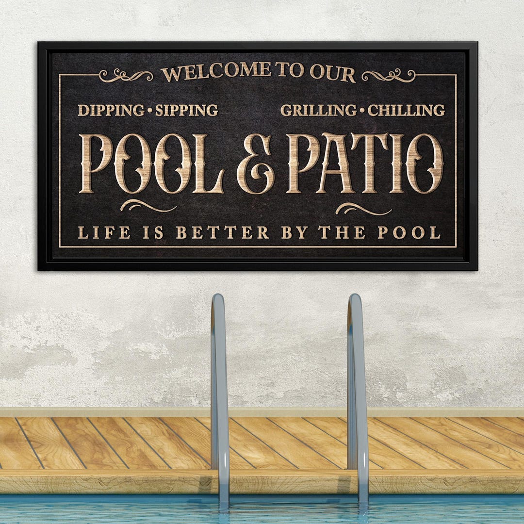 Motor Pool Monogram Personalized Pool & Patio Sign Canvas Wall Art Outdoor Backyard Decor ...