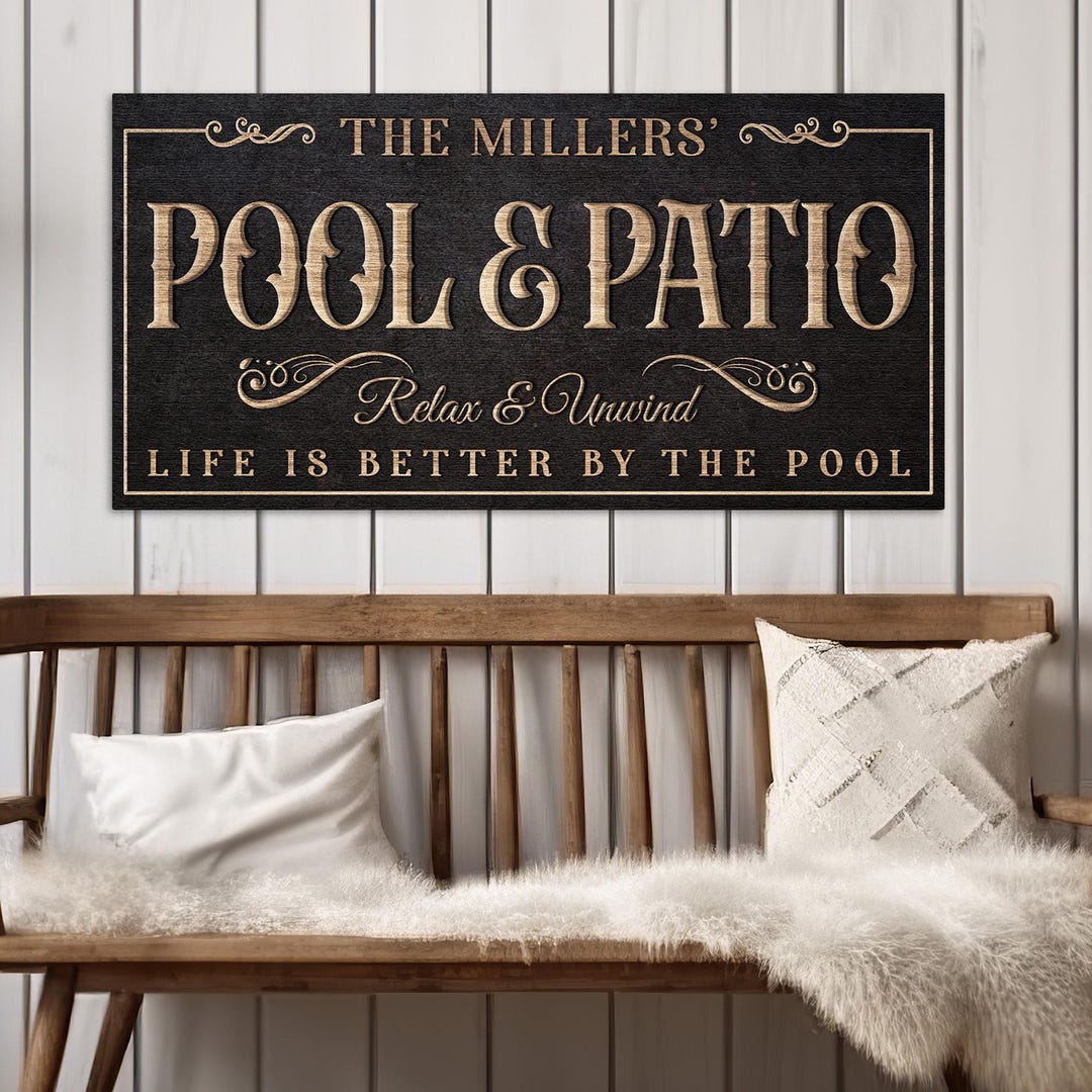 Personalized Pool & Patio Sign Custom Family Name Outdoor Canvas Wall ...