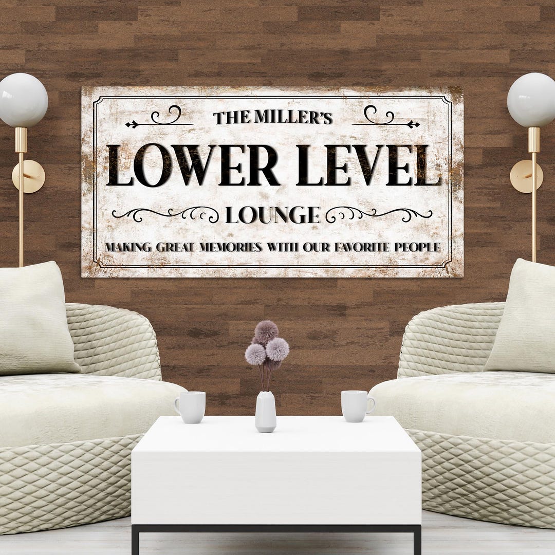 Personalized Lower Level Lounge Sign – Custom Basement Bar Canvas, Man ...