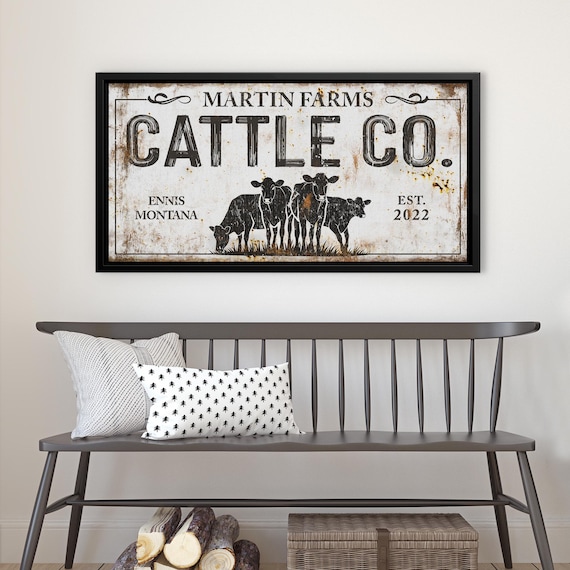 Farmhouse Cattle Co. Sign | Personalized Ranch Wall Art | Rustic Farmhouse Barn Decor | Custom Cow Family Name Sign for Home or Farm