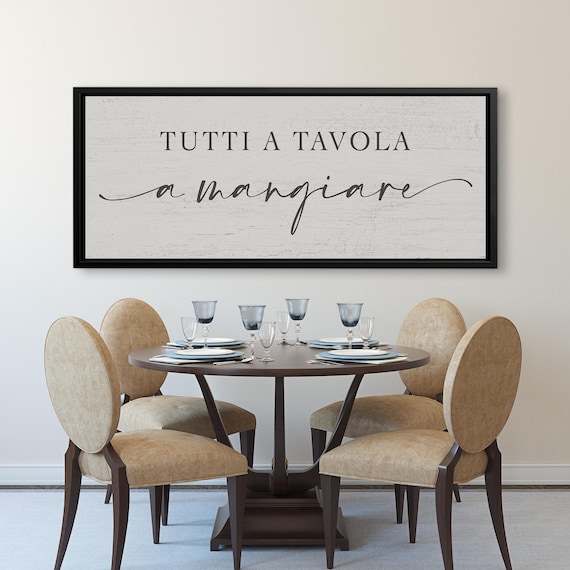 Tutti A Tavola A Mangiare Canvas Sign, Italian Kitchen Wall Art, Farmhouse Dining Room Decor, Custom Font Color Kitchen Gift