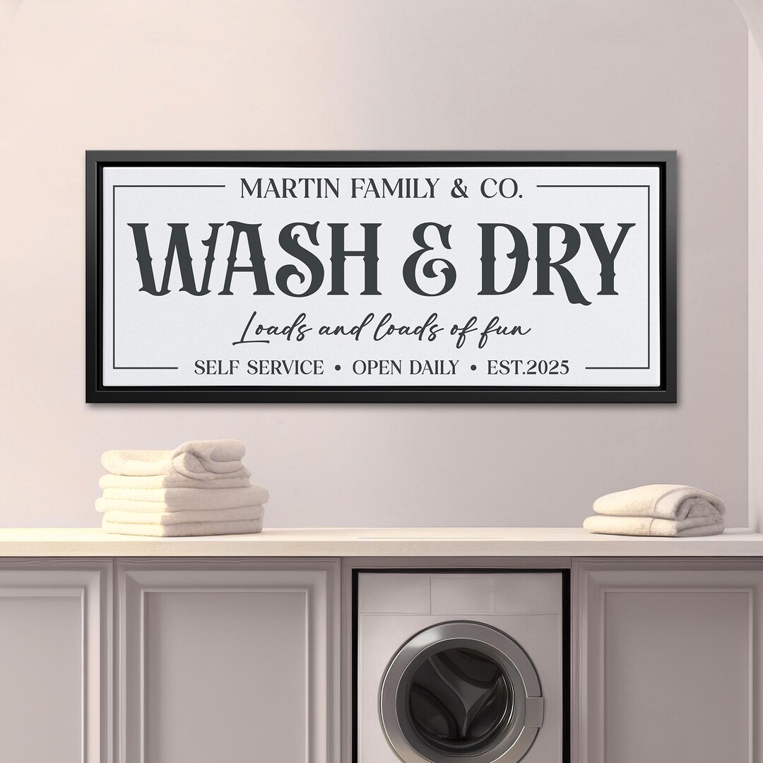 Personalized Laundry Room Canvas Sign, Wash & Dry Laundry Wall Decor ...