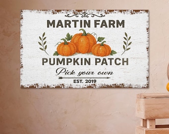 Custom Pumpkin Patch Sign – Fall Farmhouse Wall Art, Rustic Pumpkin Decor, Personalized Autumn Canvas