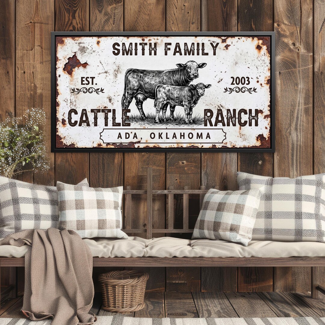 Custom Cattle Ranch Sign Personalized Cattle Ranch Sign, Custom Family Name Canvas, Farmhouse ...