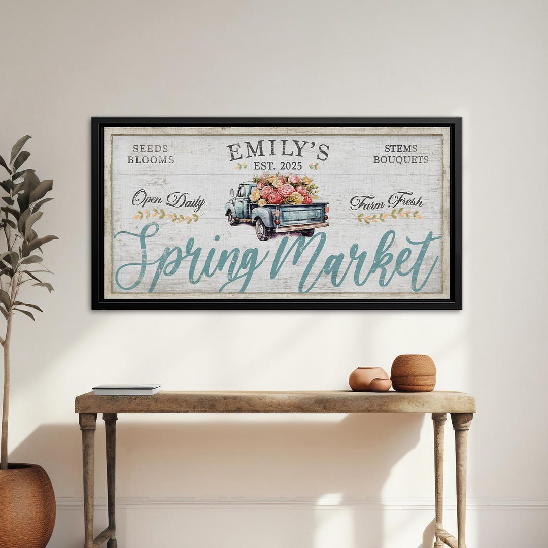 Personalized Spring Market Canvas Sign, Custom Floral Farmhouse Wall ...