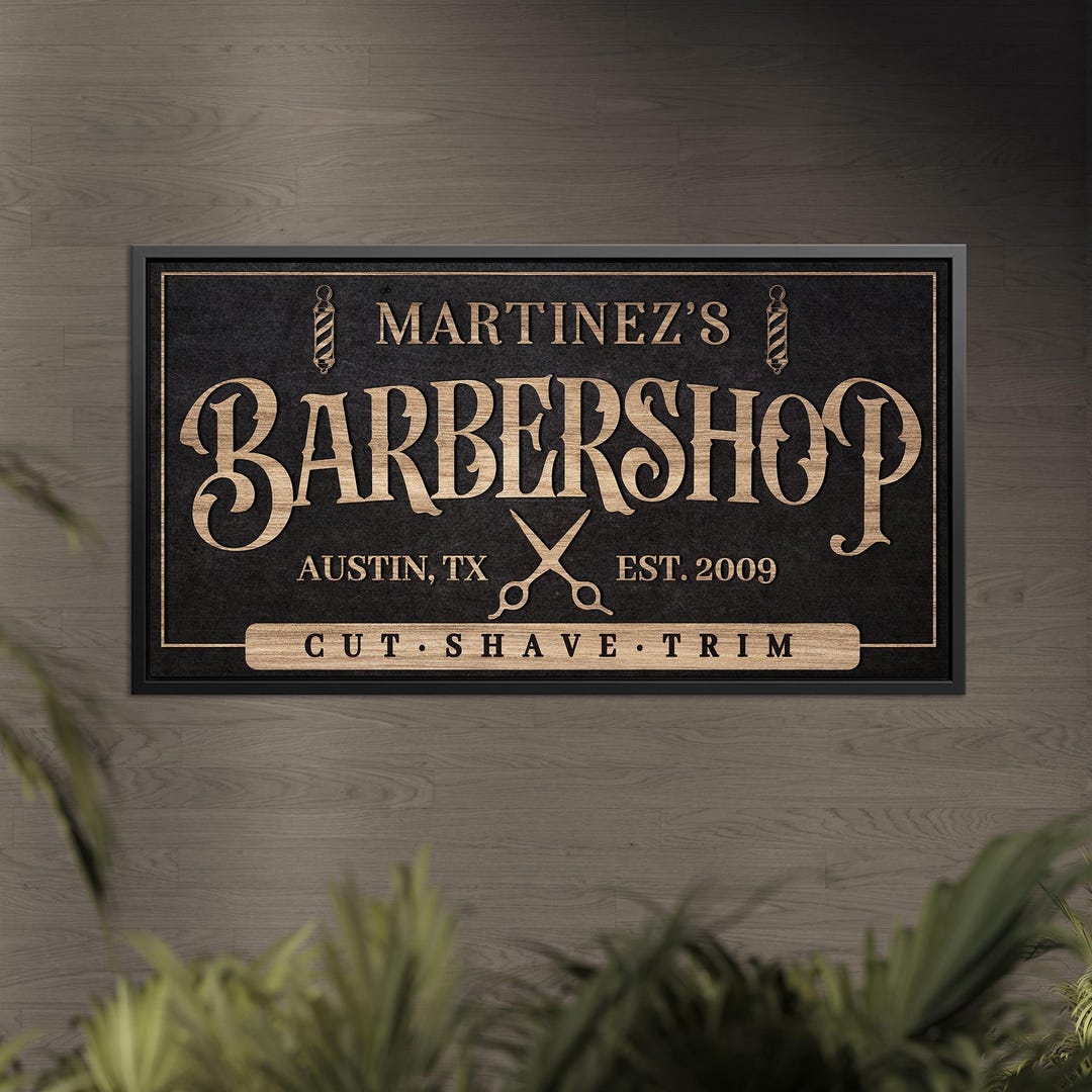 Personalized Barbershop Sign Canvas Wall Art, Custom Name Barber Decor ...
