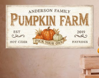 Pumpkin Farm Sign – Personalized Fall Wall Art, Rustic Farmhouse Canvas, Autumn Pumpkin Decor