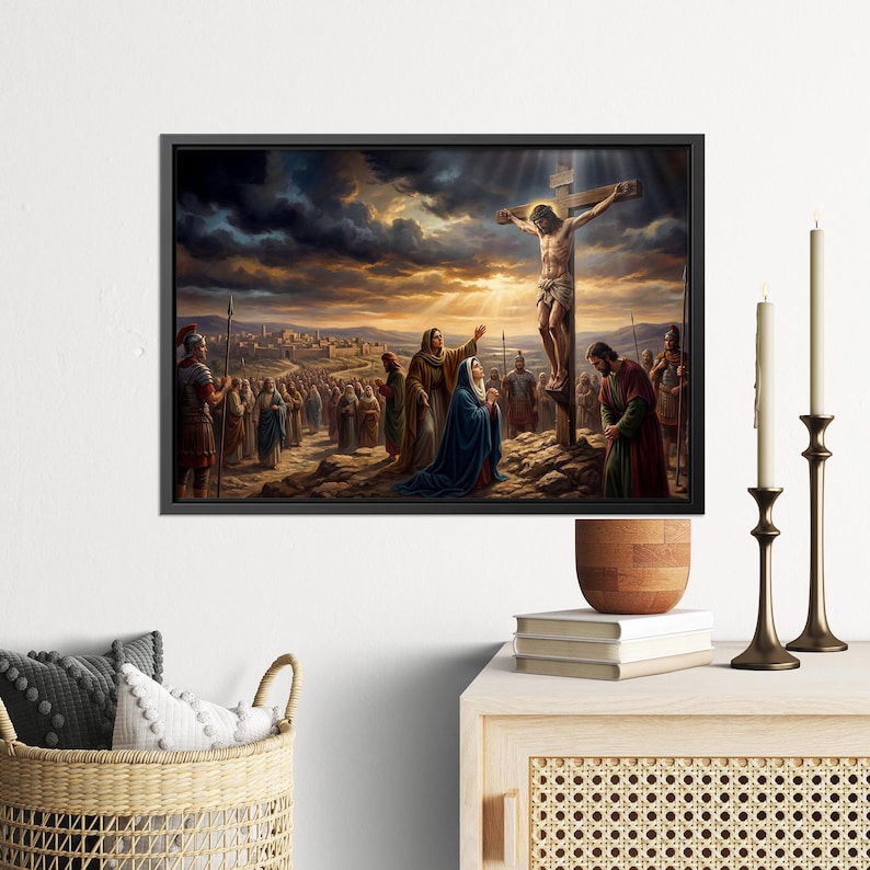 Jesus on the Cross Canvas Wall Art, Crucifixion of Christ Painting ...