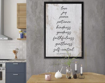 Galatians 5:22-23 Canvas – Fruit of the Spirit Love Joy Peace Patience Sign, Christian Wall Decor for Home or Office