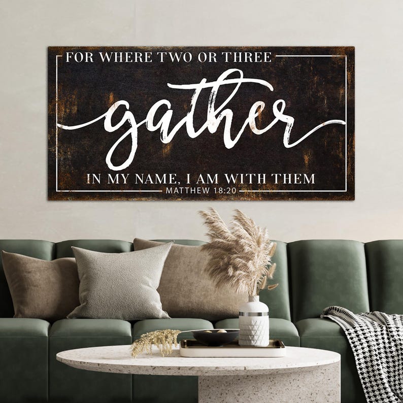 Scripture Wall Art Matthew 18:20 GATHER Sign Rustic Farmhouse Dining ...