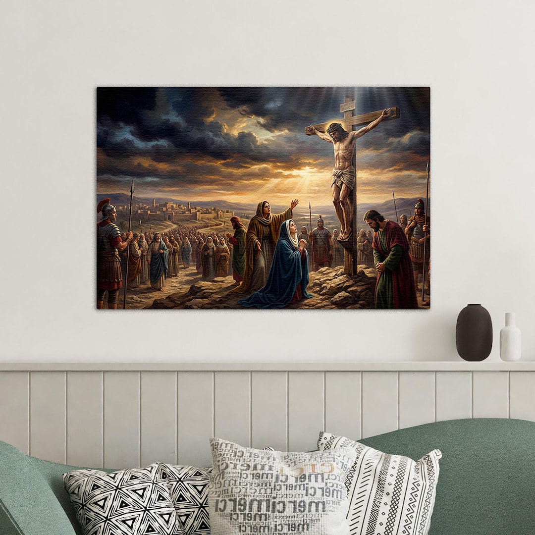 Jesus on the Cross Canvas Wall Art, Crucifixion of Christ Painting ...