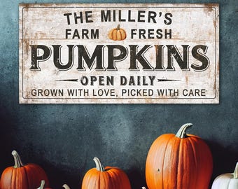 Farm Fresh Pumpkins Canvas – Personalized Fall Wall Decor, Autumn Farmhouse Sign, Country Home Gift