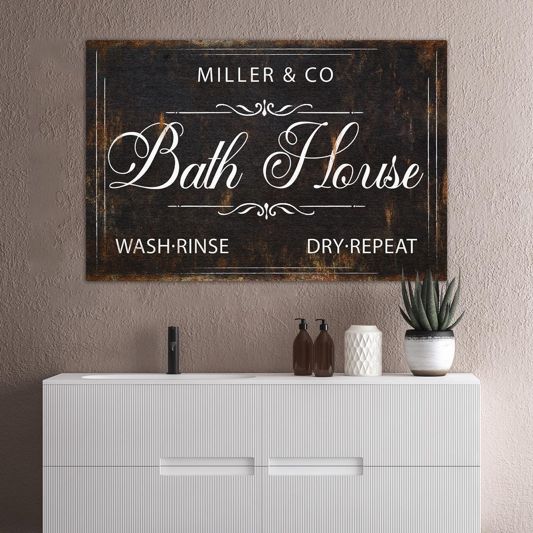Rustic Bath Sign Personalized Bathroom Sign, Rustic Bath House Wall Art, Farmhouse ...