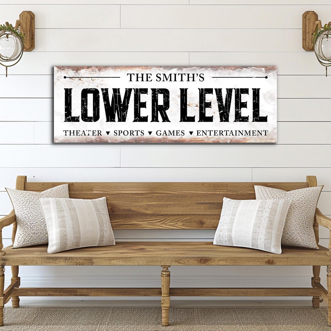 Lower Level Wall Sign – Custom Family Name Canvas – Light Rustic ...