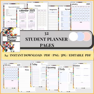 student planner, monthly planner, academic planner 2025, pintables, digital note, assignment tracker,  good notes, student life hack, goals.