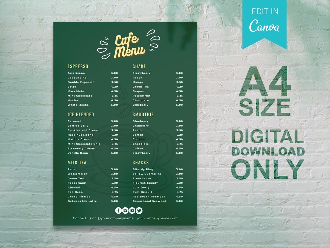 Editable Canva Price List Template Design, DIY Printable Digital Design