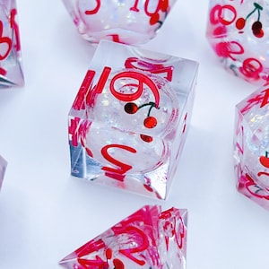 Dice Set, Cherry Resin Dice Set, Red Fruit Core Dice, Dungeons And Dragons Dice Set, Handmade RPG Gift for Gamers, Tabletop Gaming Gift