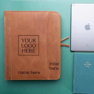 Portafolio personalizado de cuero de primera calidad con cierre de cremallera, elegante obsequio empresarial para clientes, opción de logotipo grabado disponible