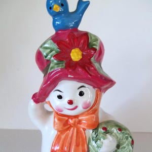 Vintage rote Folie Napco Snowlady Schneemann Glocke