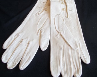 Vintage Extra Long Gloves 22 inch off White Pearl style buttons palm 6.5 " Opera or Wedding early 1960's 50's