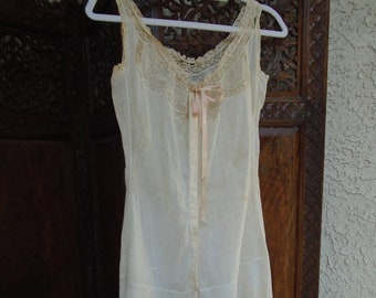 Antique early 1900&#39;s  Rare Culotte  Dress under Garment White Cotton  Ribbon neckline Embroidery  Lace Inserts  sz S  32-35&quot; Romper