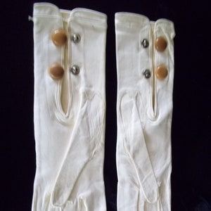 Schöne Französisch 20er Jahre 1930er Jahre Kidd Leder off white Handschuhe Braun Snaps sz 6 1/4 Extra Small Damen Frankreich