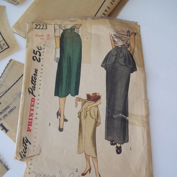 vintage 1940s Simplicity Evening Skirt with Detachable Peplum. Pattern 2223 Long or Tulip sz Medium waist 28"