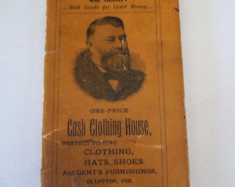 Libreta pequeña antigua de 1932 con notas de McFarren Sons Clothing House, Bluffton, Indiana. Tal cual.