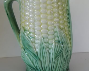 Antique Etruscan Majolica Corn on the Cob Harvest Creamer Pitchers 5" Handle pour
