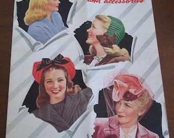 Antique Original World War 2 Era Booklet 1940's Vintage Hats Bags Purses Spool Co number 200 Dated 1943