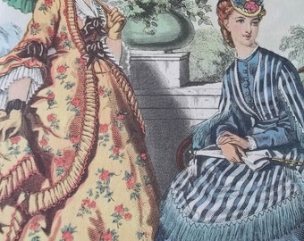 Vintage 1950 Camilla Lucas set 8 French Victorian Ladies Prints in Folder to Frame or Crafts