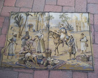 Tapisserie vintage à accrocher au mur, scène du marché