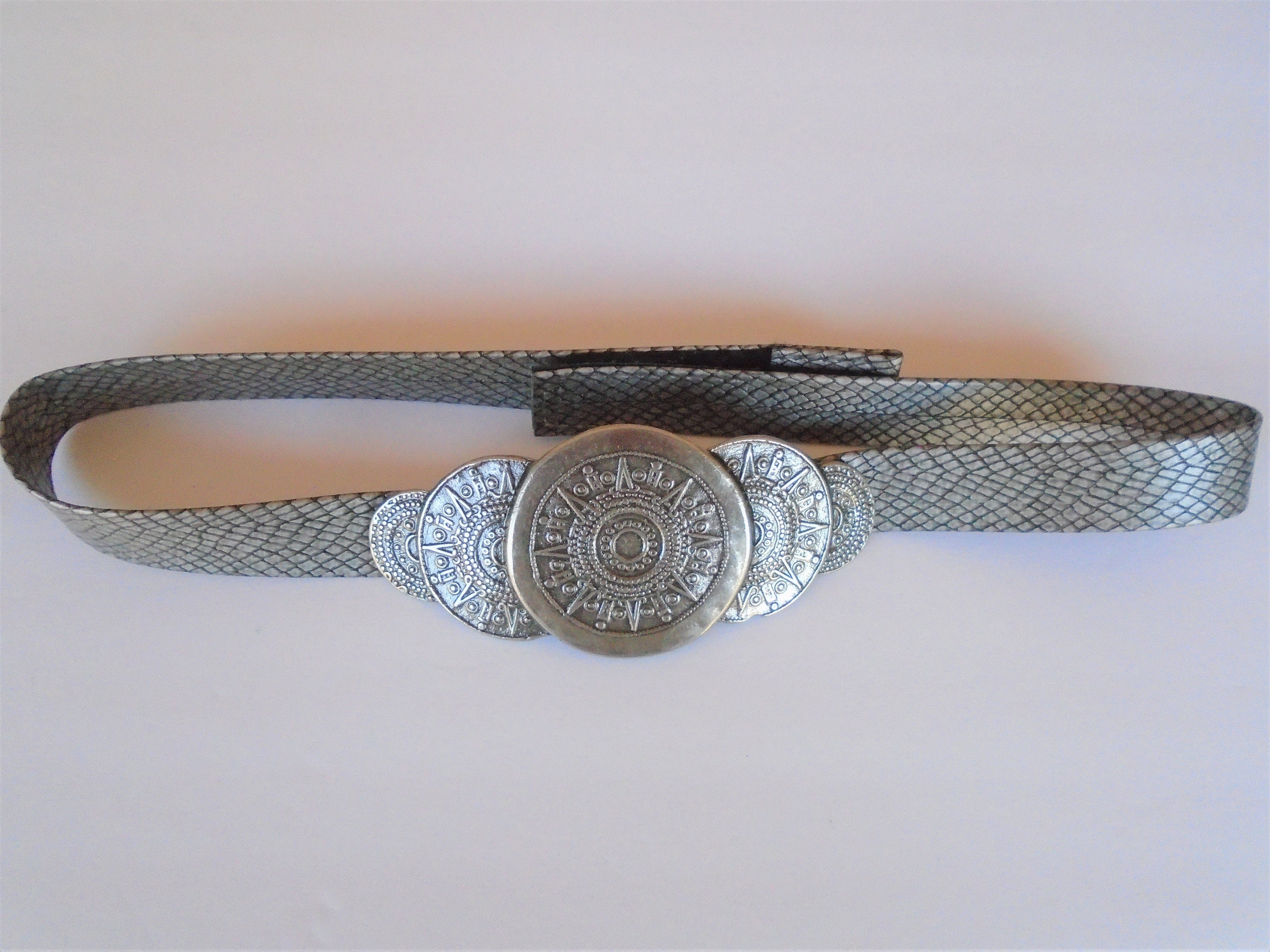 Vintage silver tone NA style belt Vintage Belt Silver Chunky Metal Coin Style Front Velcro  main image 3