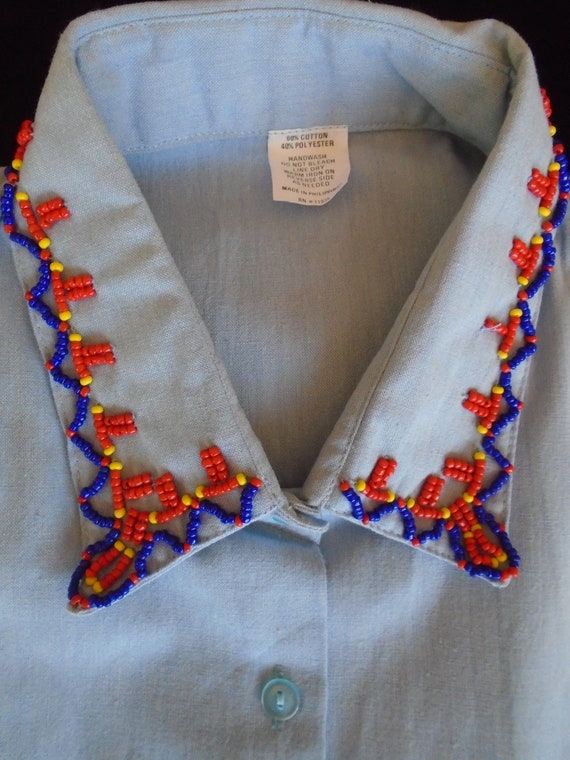 Vintage 80's Yoke Collar Bodice button down with … - image 4