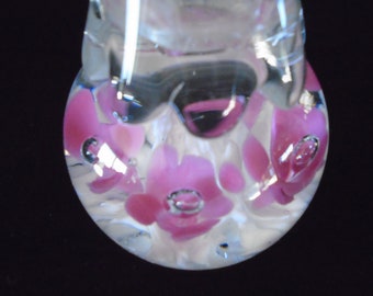 Vintage St Clair Glass Bud Vase Pink Flowers Signed Maude and Bob 1977 Art Glass