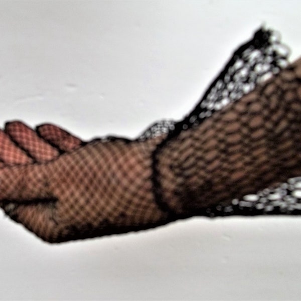 Antique 1920 30's Black Lace Gloves Mourning Funeral Gloves wide cuff needle Lace handmade