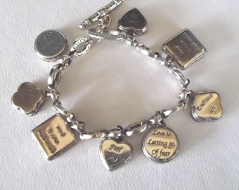 Ornate Brighton Style Bracelet Love and Inspiration Charm Bracelet with Leather side
