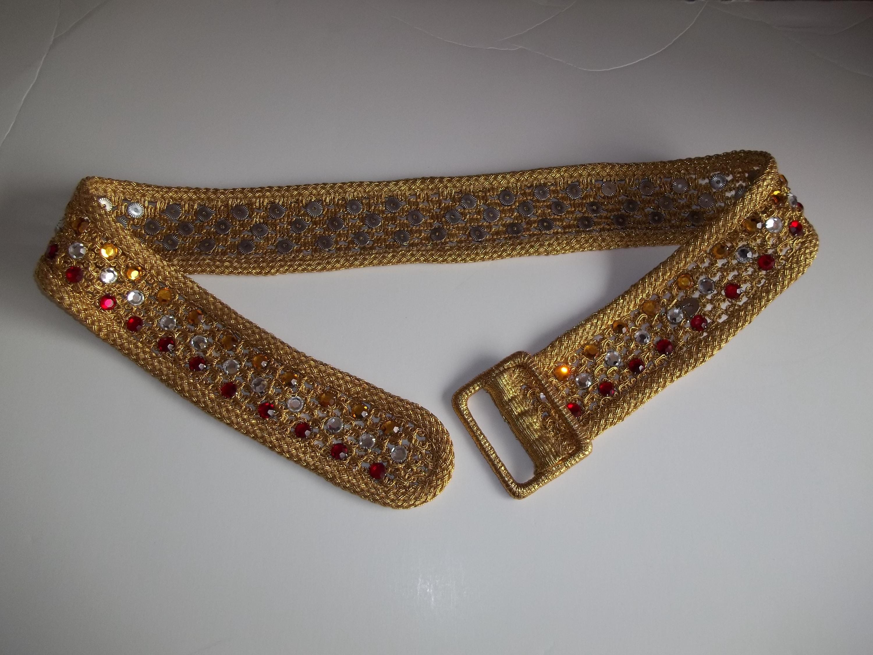 Vintage Woven Gold Belt With Rhinestones 1950-60 display picture 2