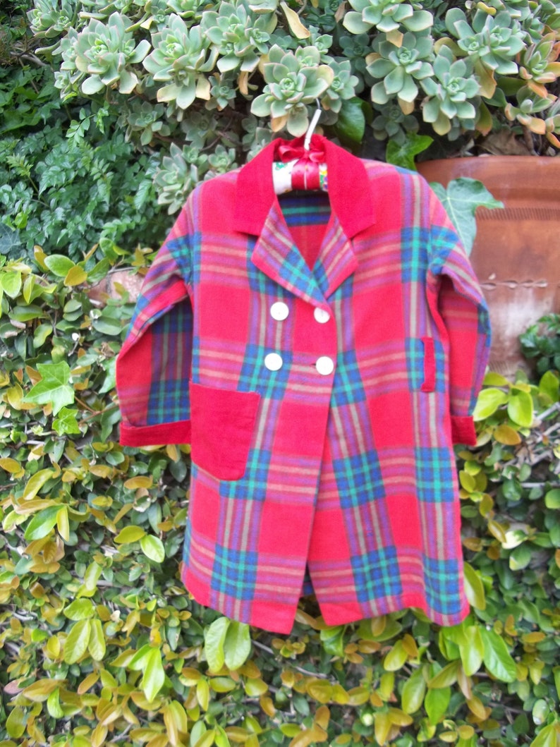 Vintage 1940 50/'s Kids size 4 or 5 Original Coat or Robe Red Plaid Flannel Small Fri San Gabriel California label Childrens Toddler