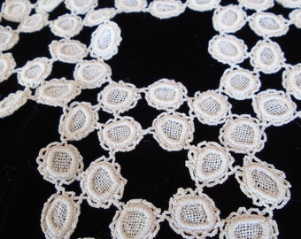 Hedebo or Point De Gaze Trim Lace Panel Brussels Danish circle intertwined Needle Lace with crochet