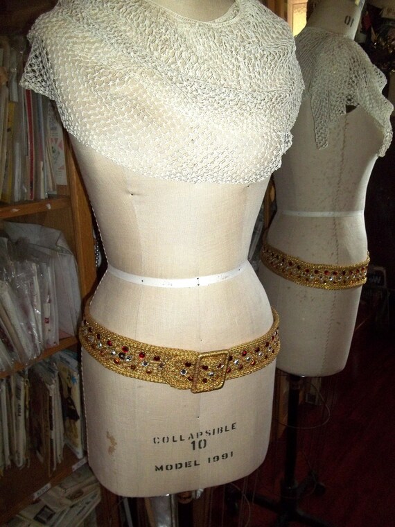 Vintage Woven Gold Belt With Rhinestones 1950-60 display picture 1