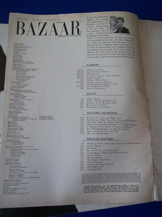 オリジナルヴィンテージ 1968年11月号 ハーパーズ バザー誌 ダスティン