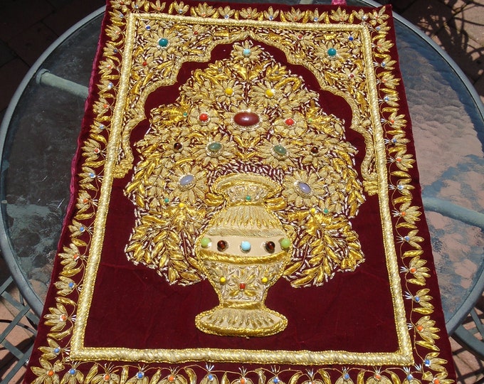 Rare Vintage Gold Metallic Thread Embroidery With Glass Faux - Etsy