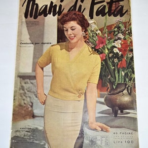 1958 Original italienische Mode Stickerei Leinen Damen Magazin Mahi Di Fata