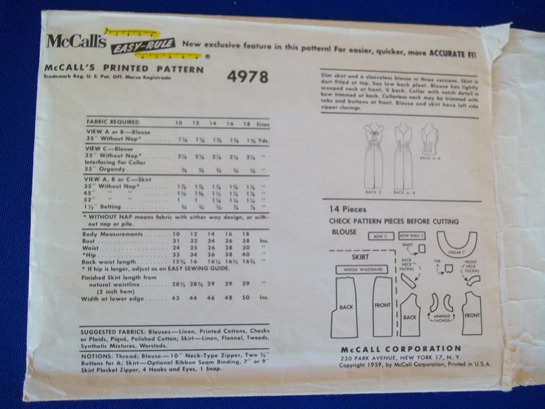 Vtg 1959 Sew Pattern Wiggle Dress Summer Design Sleeveless Mccalls 4978 size 32 Bust image 2