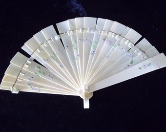 Antique Opera 1900 Celluloid  Small Fan Vanity Display Piece Hand Painted Petite Pink Flowers Ribbon Insert