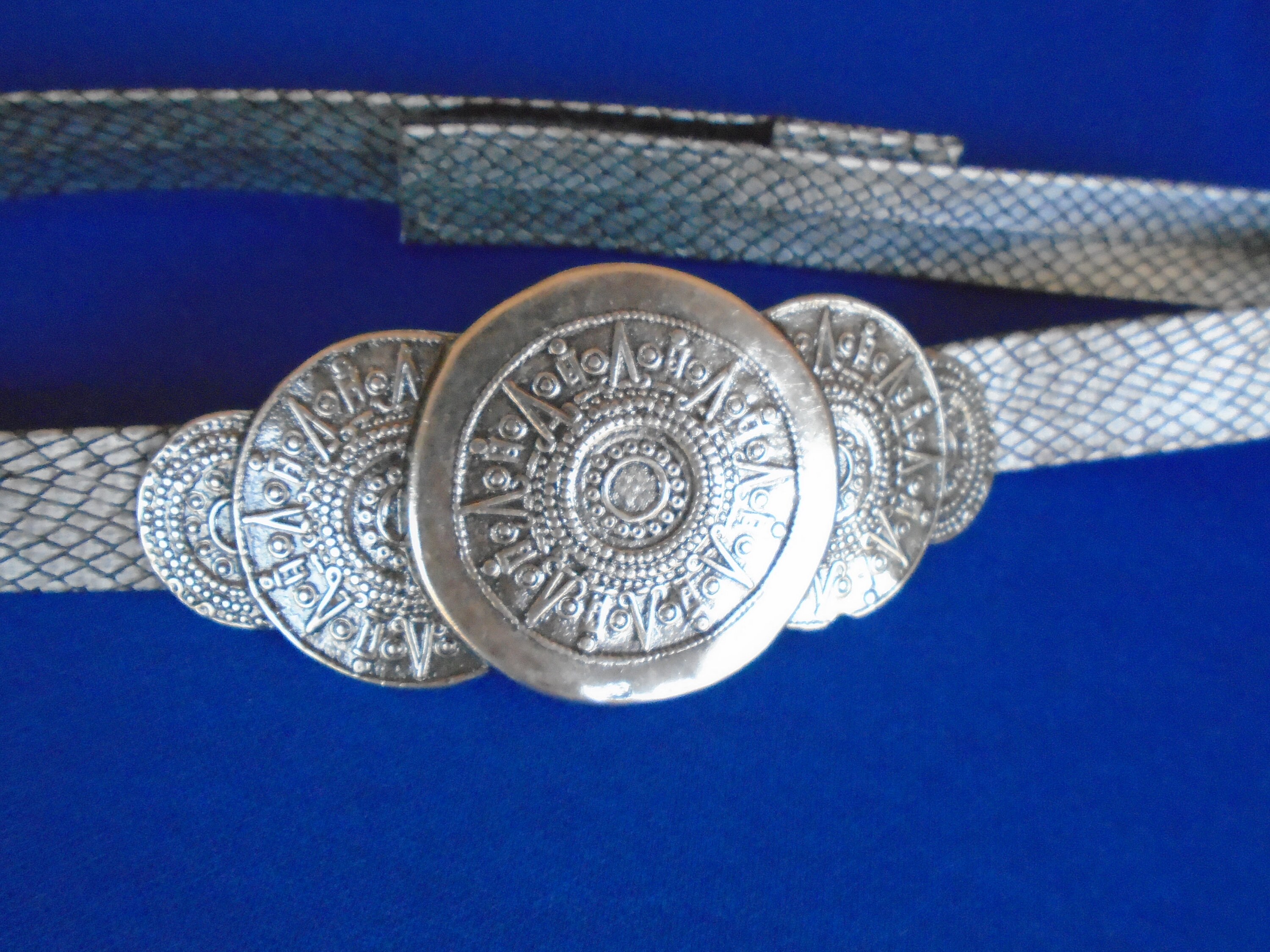 Vintage Belt Silver Chunky Metal Coin Style Front Velcro 