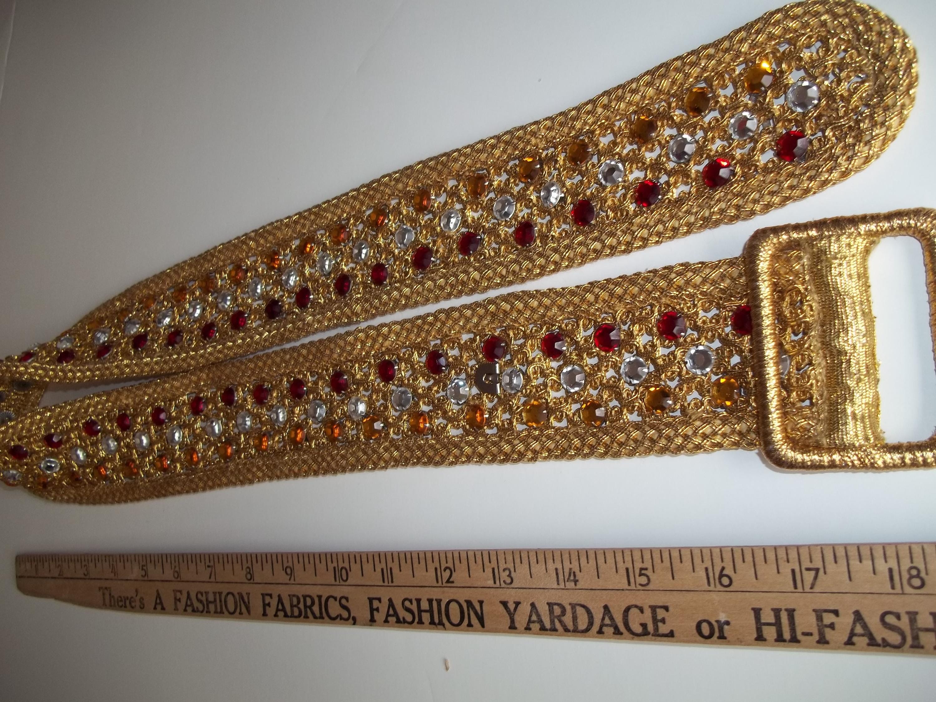 ?Vintage Woven Gold Belt with Rhinestones 1950-1960\'s era 80s Vintage White Gold Studded Rhinestone Belt by Michael  main image 4