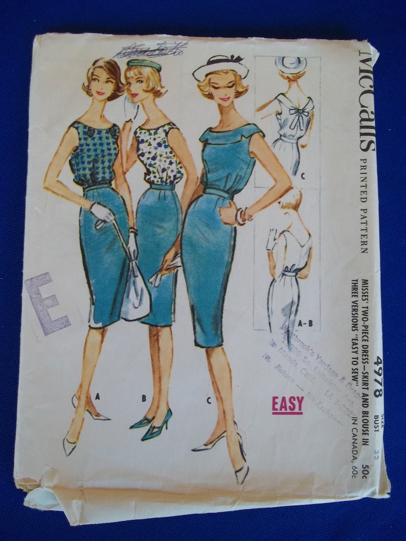 Vtg 1959 Sew Pattern Wiggle Dress Summer Design Sleeveless Mccalls 4978 size 32 Bust image 1