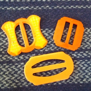 Old Antique Lot Orange tone  Buckles Bakelite metal plastic types  1930 40 50&#39;s era